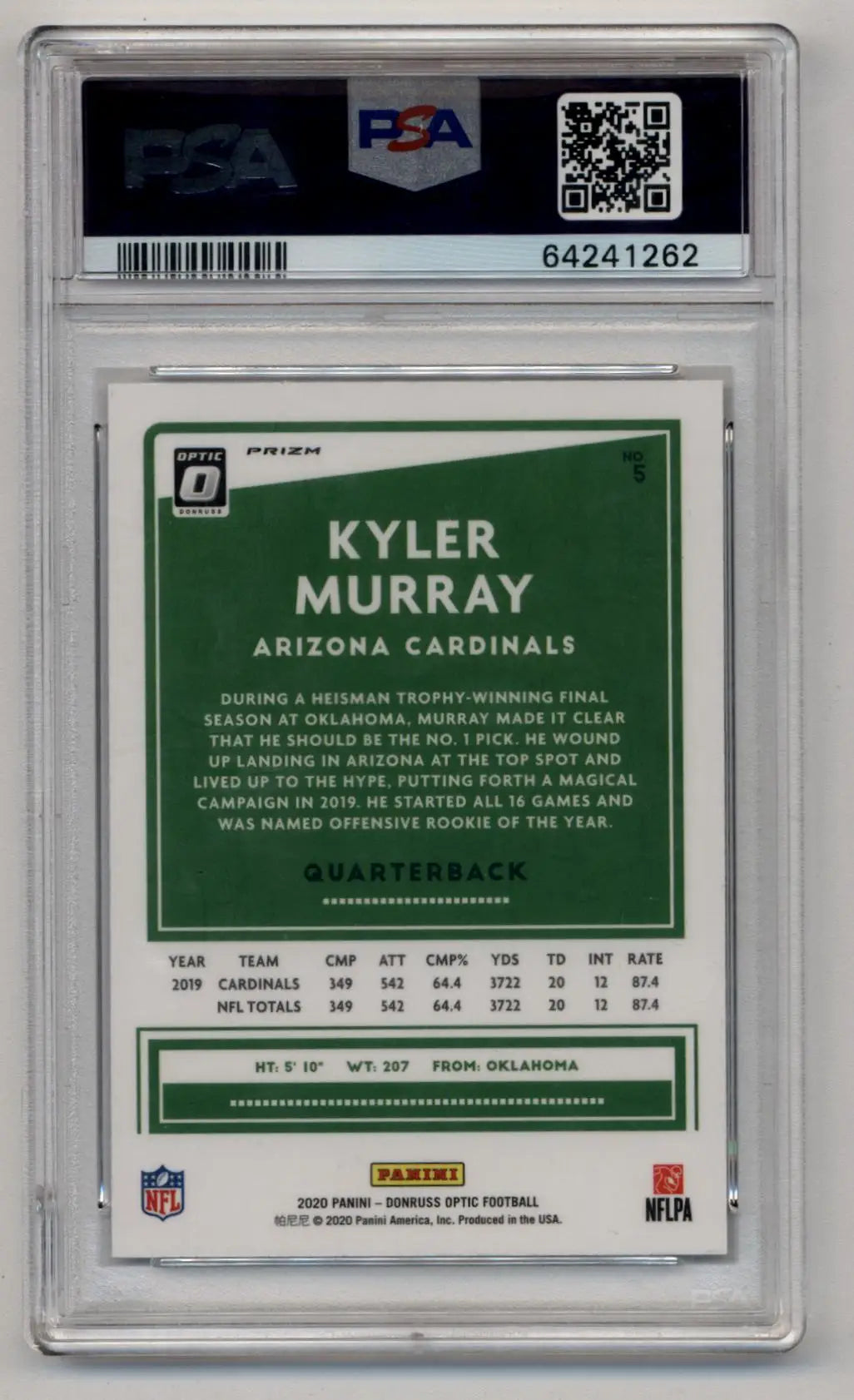 Kyler Murray 2020 Optic White Sparkle #5 PSA 10 Gem Mint - Football Card Single