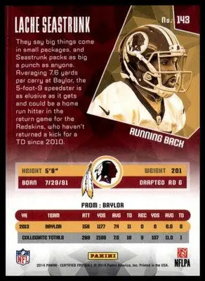Lache Seastrunk Rookie 2014 Panini Certified Red #/249 #143 Washington Redskins - Football Card Single