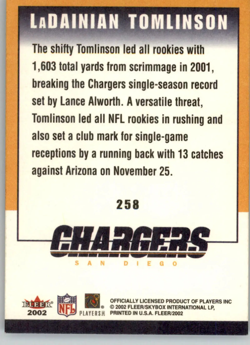 LaDainian Tomlinson - 2002 Fleer - #258 - Football - Football Card Single