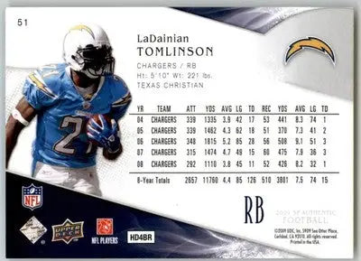 LaDainian Tomlinson - 2009 SP Authentic - #51 - Football - Football Card Single