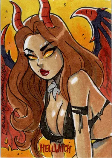 Stylized Lady Death Hellwitch sketch card by Danielle Gransaull featuring a demonic figure