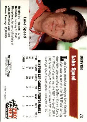 Lake Speed - 1991 Pro Set - #73 - Racing - Racing Card Single