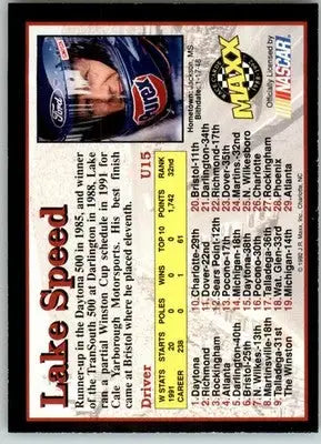 Lake Speed - 1992 Maxx Update Black - #U15 - Racing - Racing Card Single