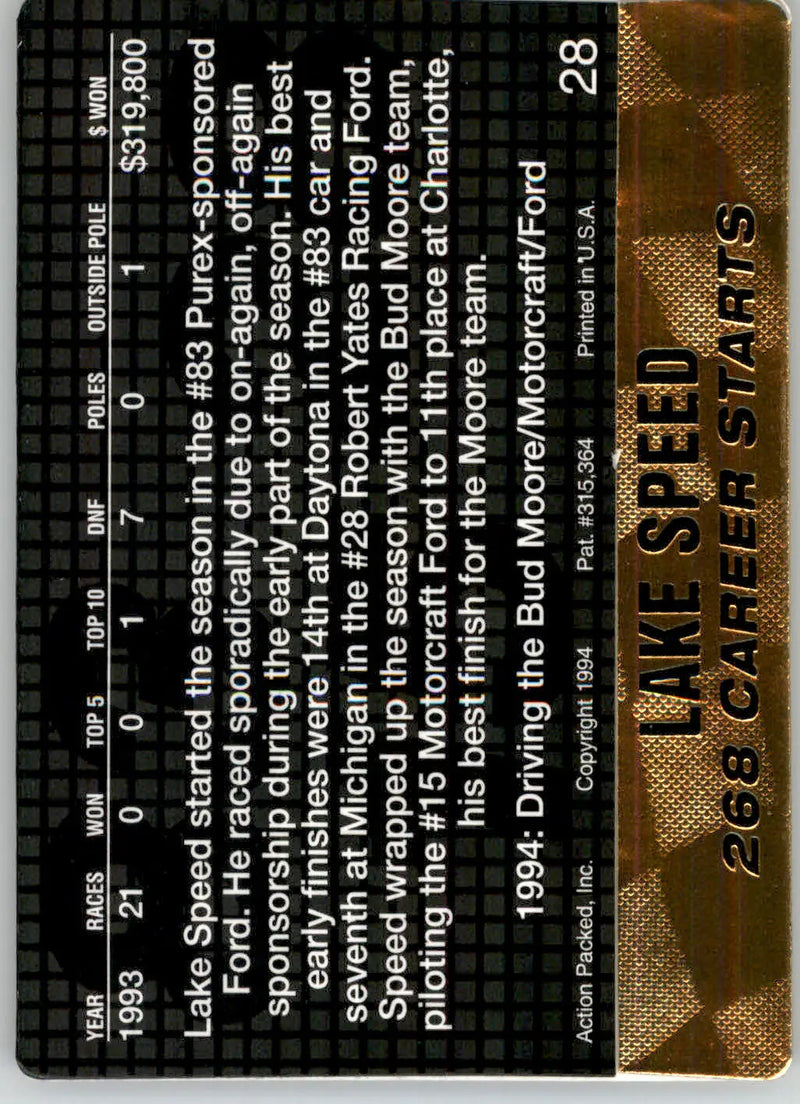 Lake Speed - 1994 Action Packed - #28 - Racing - Racing Card Single
