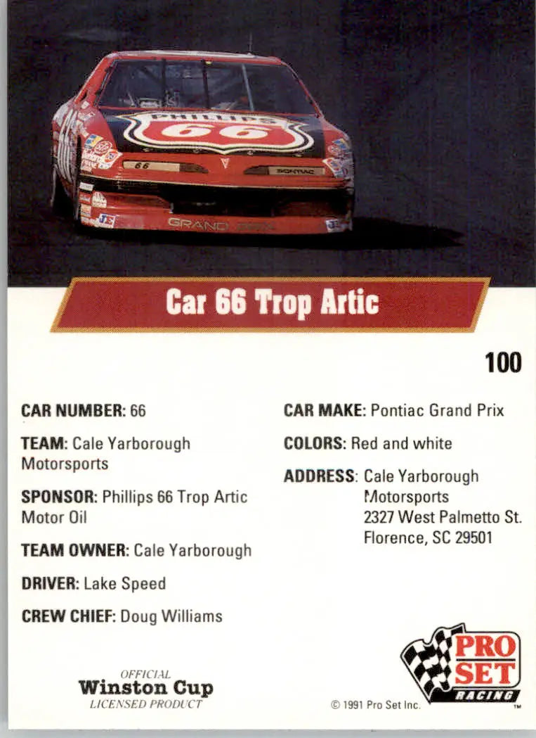 Lake Speed’s Car - 1991 Pro Set - #100 - Racing - Racing Card Single
