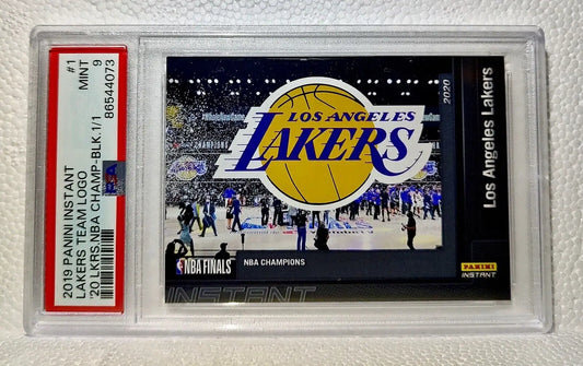 Lakers Team Logo 2019-20 Panini NBA Champions #1 Black Card 1 of 1 PSA 9 Mint - Basketball Card Single