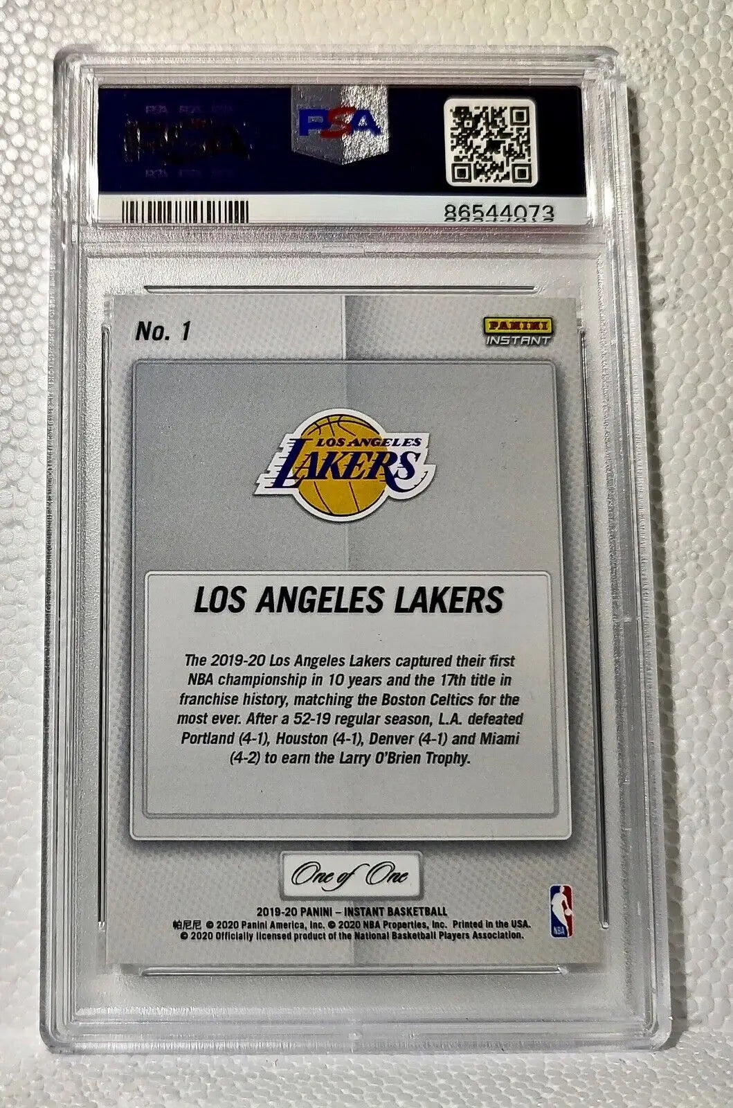 Lakers Team Logo 2019-20 Panini NBA Champions #1 Black Card 1 of 1 PSA 9 Mint