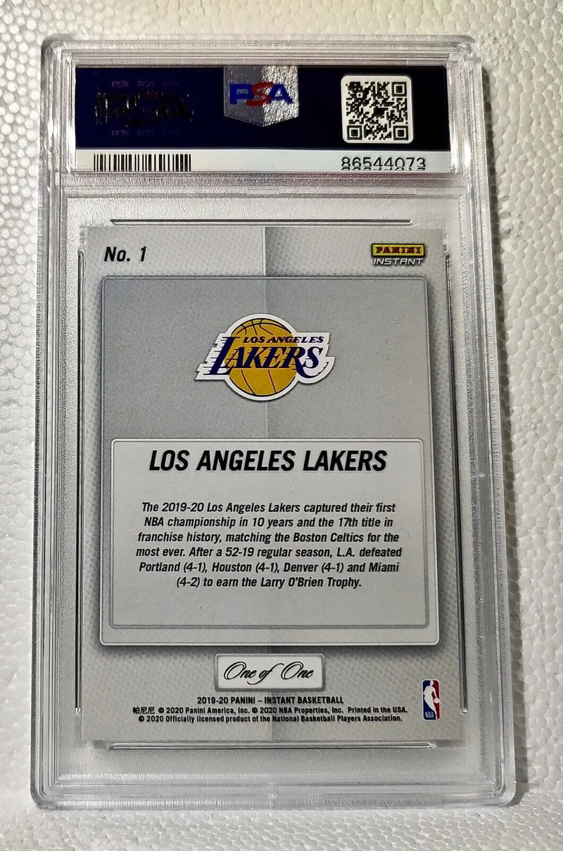 Lakers Team Logo 2019-20 Panini NBA Champions #1 Black Card 1 of 1 PSA 9 Mint