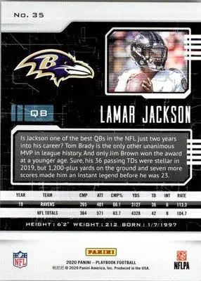Lamar Jackson - 2020 Panini Playbook - #35 - Purple Football - Football Card Single