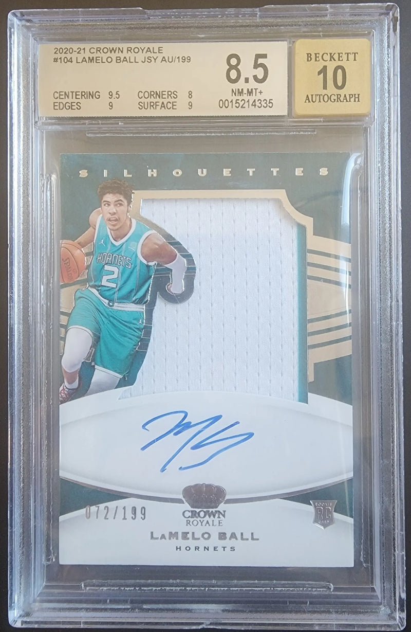 LaMelo Ball 2020 Crown Royale Jersey Auto #72/199 BGS 8.5 Auto 10 - Basketball Card Single