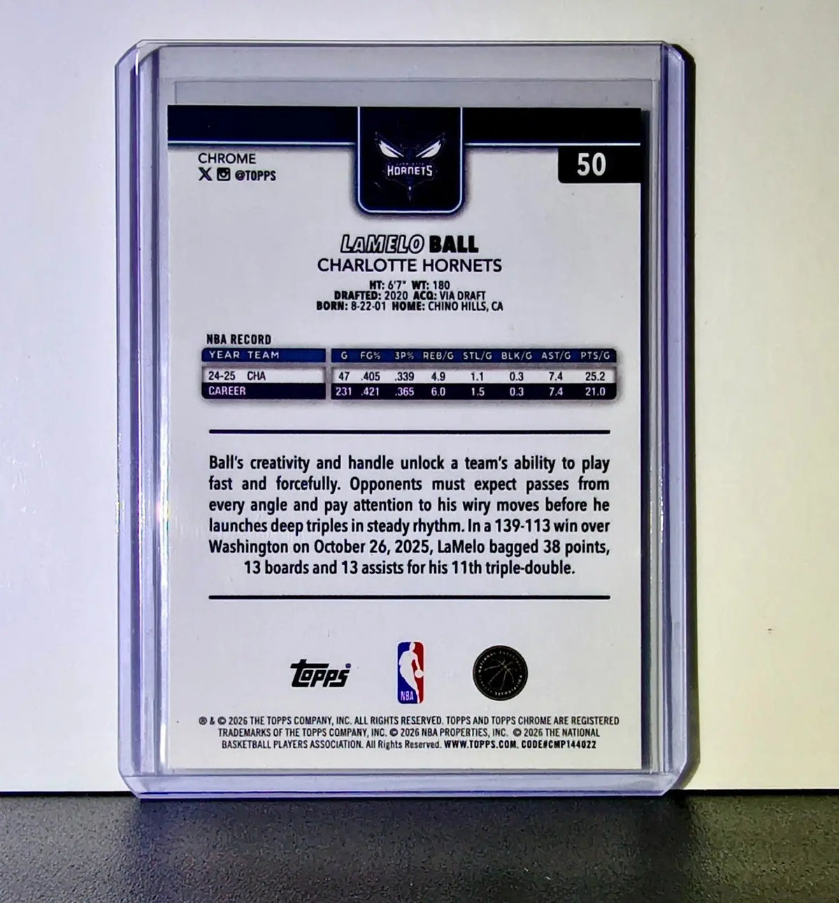 LaMelo Ball 2025-26 NBA Topps Chrome Update Basketball Refractor #50 Hornets - Basketball Card Single