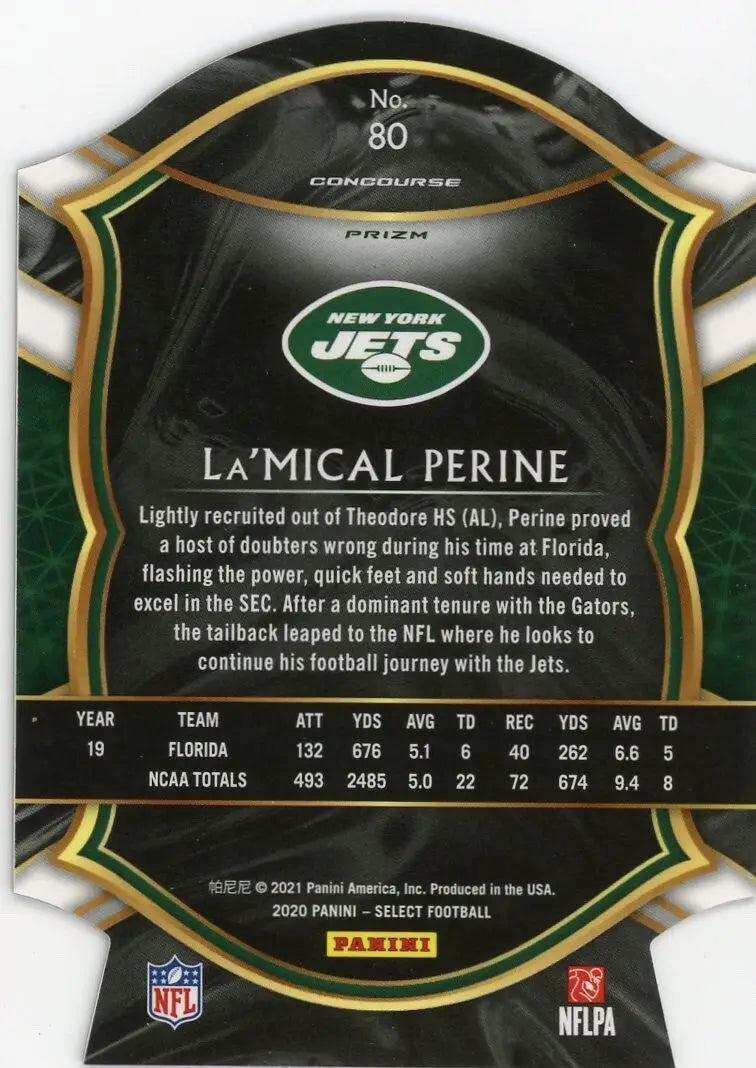 LaMical Perine Rookie 2020 Panini Select Concourse Maroon Die Cut #80 NY Jets