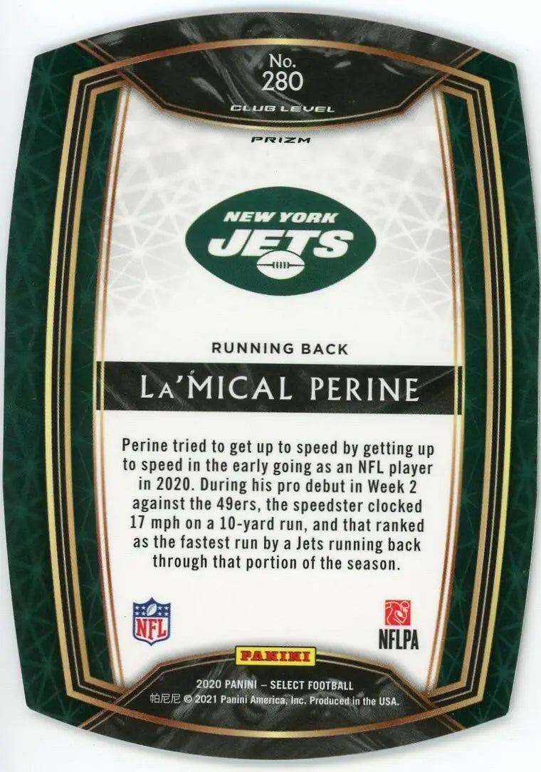 LaMical Perine Rookie 2020 Panini Select Maroon Die Cut Club #280 New York Jets
