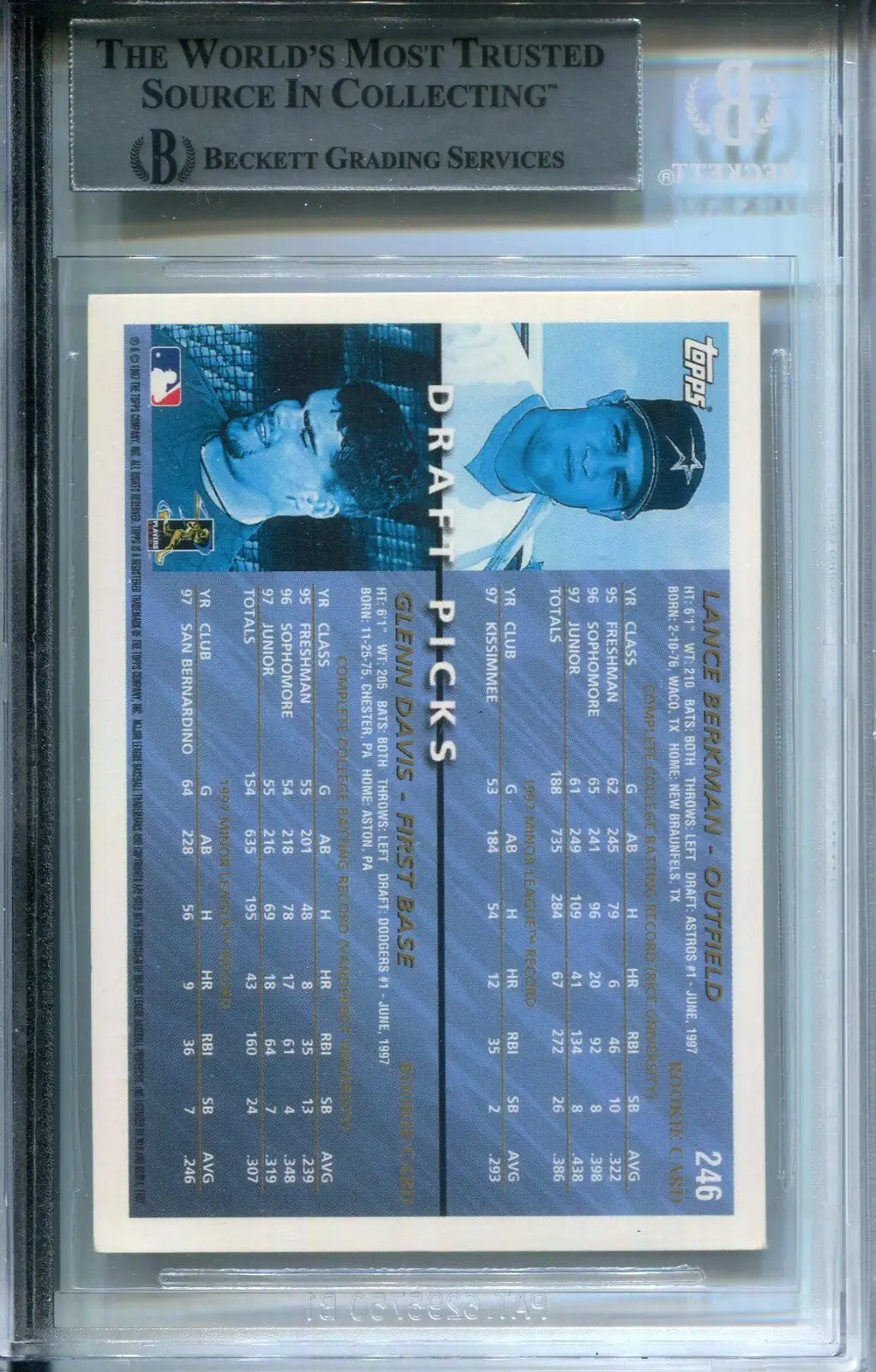 Lance Berkman Signed 1998 #246 Topps Houston Astros RC Autograph BAS AUTO - Baseball Card Single