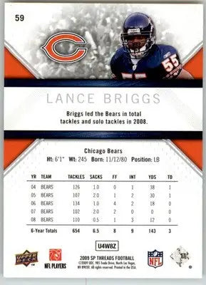 Lance Briggs - 2009 SP Threads - #59 - Football - Football Card Single