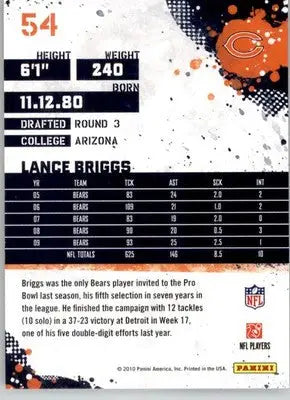 Lance Briggs - 2010 Score - #54 - Football - Football Card Single