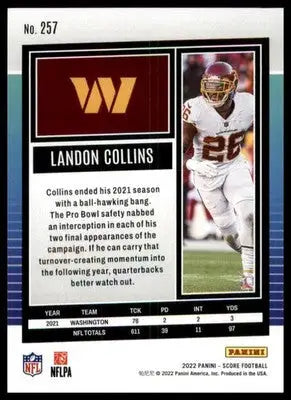 Landon Collins 2022 Score #257 Washington Commanders - Football Card Single