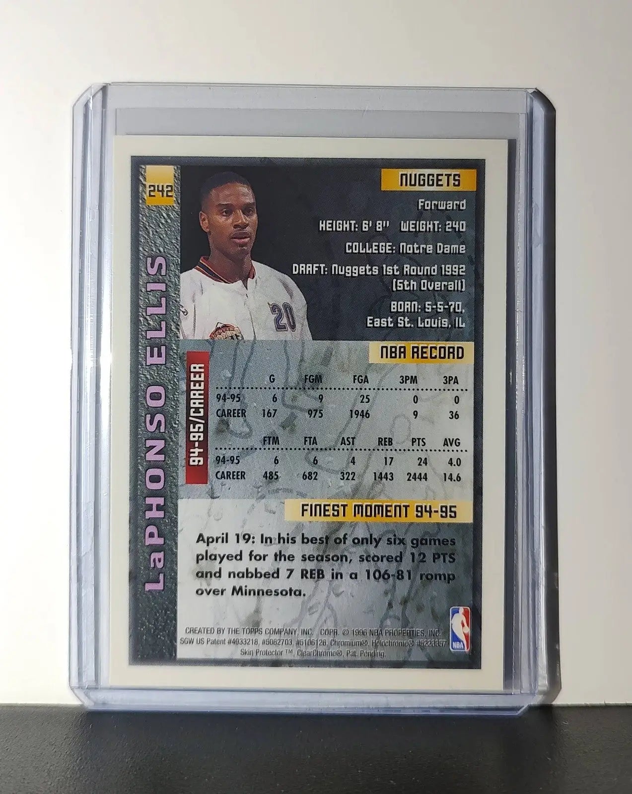 LaPhonso Ellis 1995-96 Topps Finest NBA #242 Card Denver Nuggets