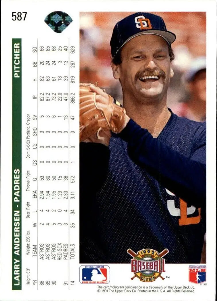 Larry Andersen 1992 Upper Deck MLB #587 Baseball Card San Diego Padres
