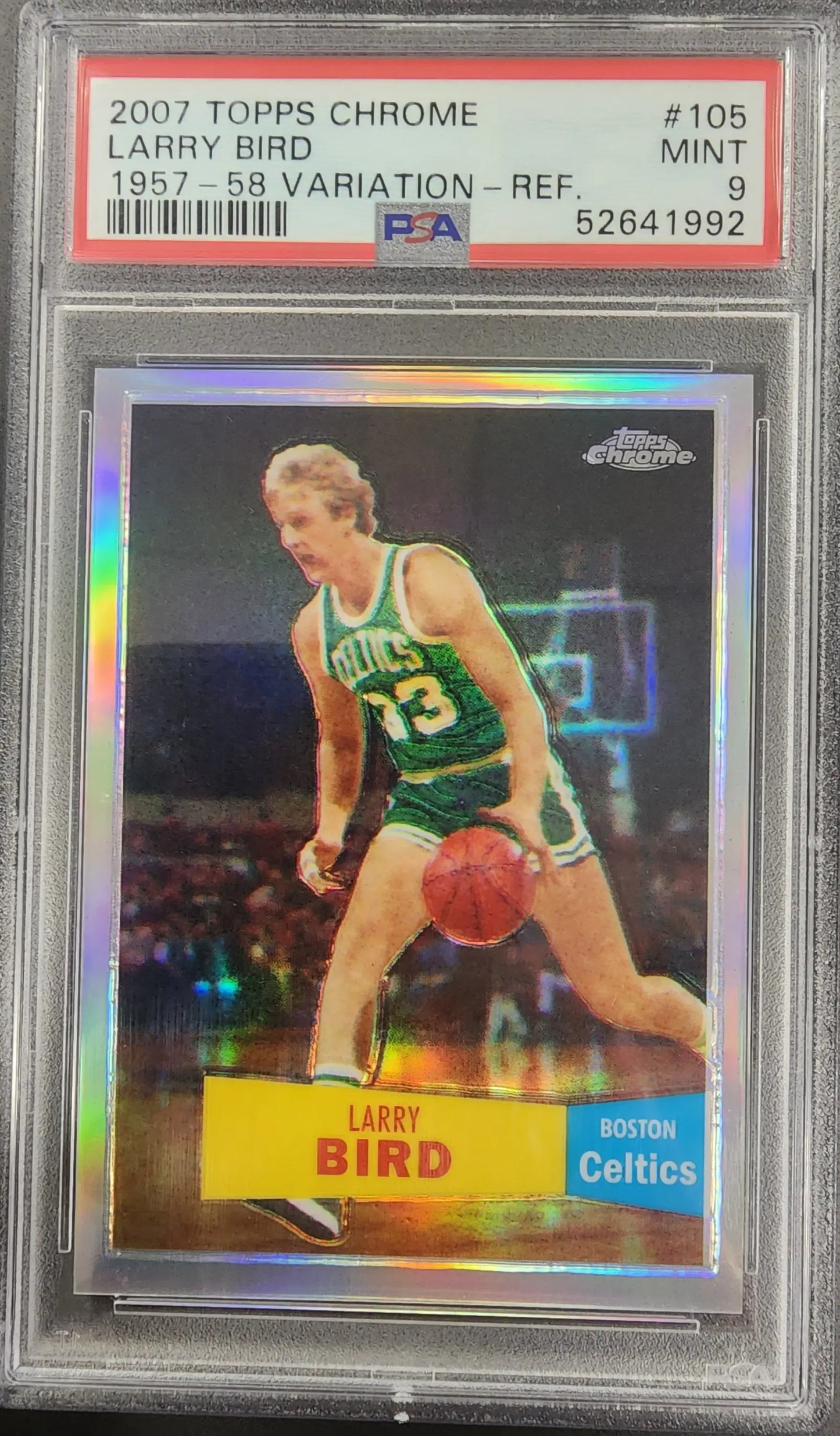 Larry Bird 2007 Topps Chrome Topps Chrome mint trading card with refractor finish
