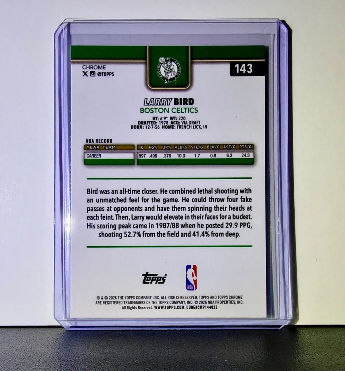 Larry Bird 2025-26 NBA Topps Chrome Update #143 Basketball Card Boston Celtics - Basketball Card Single