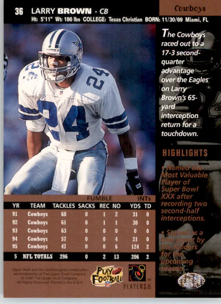Larry Brown - 1996 Upper Deck - #36 - Football - Football Card Single