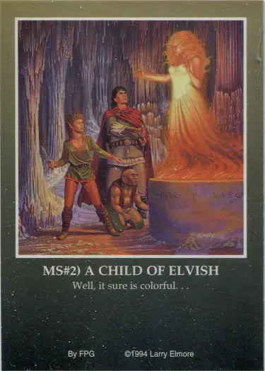 Adventure scene with adventurers meeting a glowing figure from Metallic Storm Chase card