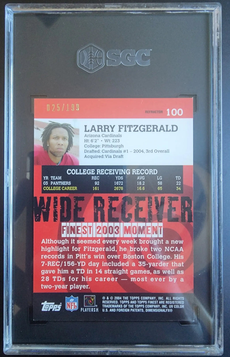 Larry Fitzgerald 2004 Topps Finest Refractor #25/199 SGC 9 Mint - Football Card Single
