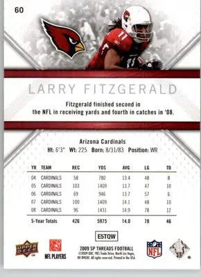 Larry Fitzgerald - 2009 SP Threads - #60 - Football - Football Card Single