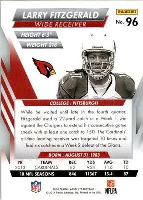 Larry Fitzgerald - 2014 Panini Absolute - #96 - Retail Football - Football Card Single