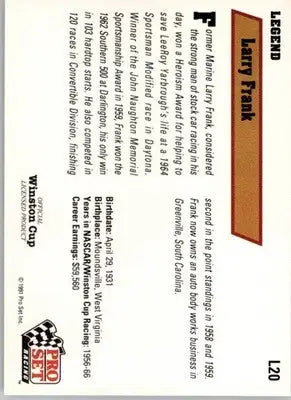 Larry Frank - 1991 Pro Set - #L20 - Legends Racing - Racing Card Single