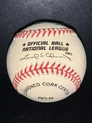 Official National League baseball with red stitching, autographed single signed by Larry Holmes