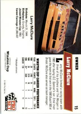 Larry McClure - 1991 Pro Set - #15 - Racing - Racing Card Single