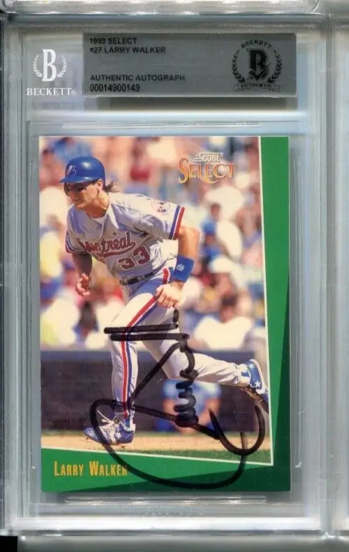Larry Walker Beckett BAS Signed 1993 Select #27 Autograph Rockies HOF BGS Auto - Baseball Card Single