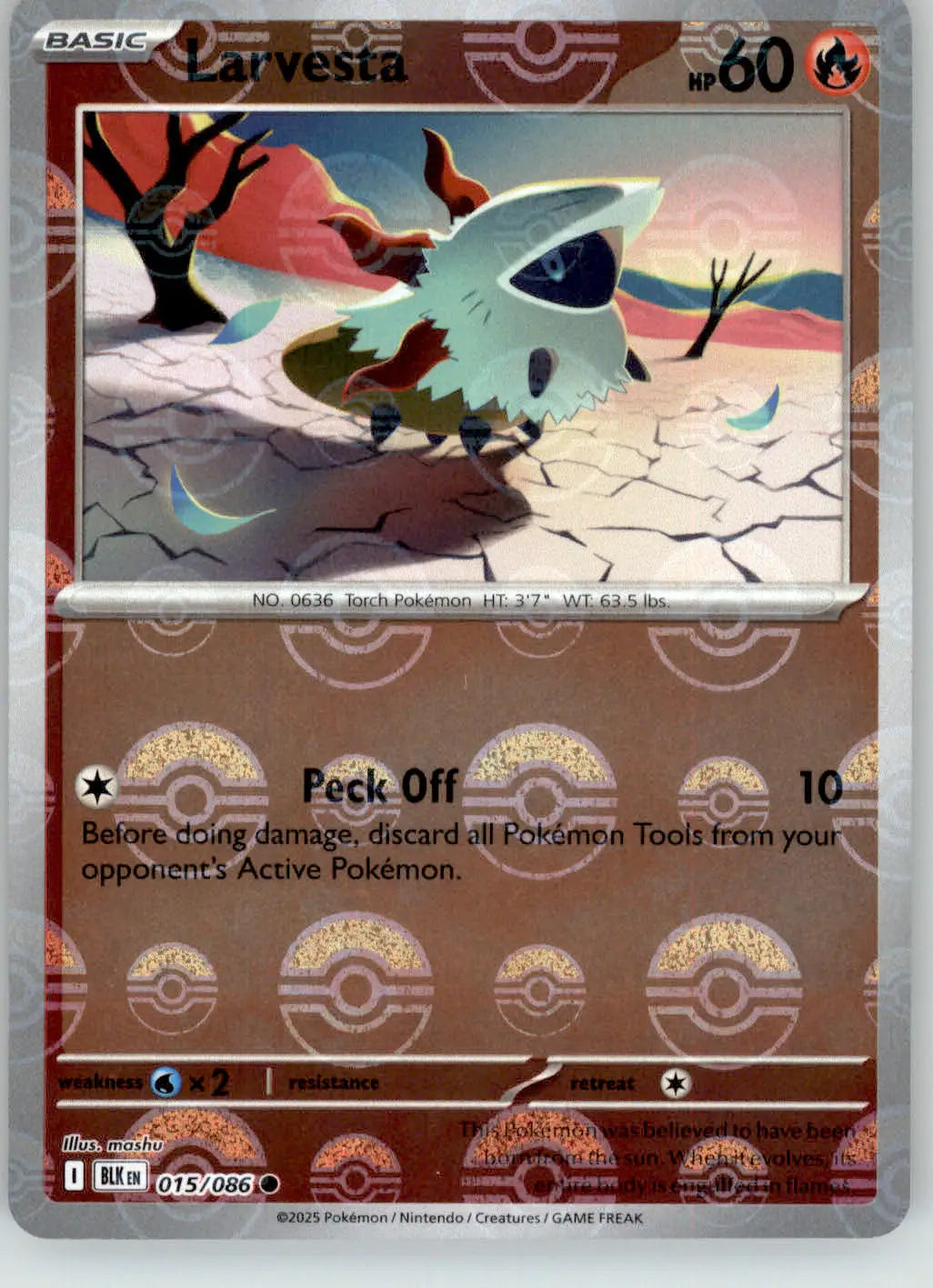 Larvesta - Poke Ball Pattern - Black Bolt - 015/086 - Holo NM Pokemon