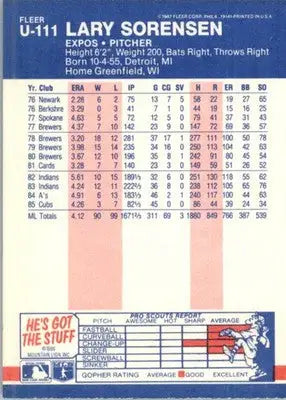 Lary Sorensen - 1987 Fleer Update - #U-111 - Baseball - Baseball Card Single