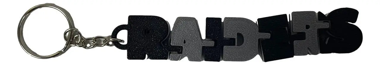 Black and gray LAS VEGAS RAIDERS text keychain, perfect Vegas Raiders fan gift