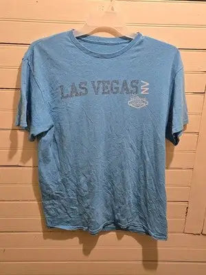 Las Vegas Tshirt Mens Light Blue Short Sleeve Welcome Sign Souvenir Graphic Tee - Apparel