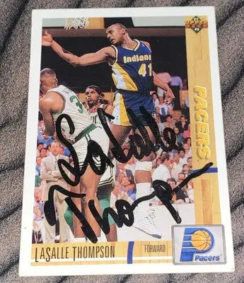 Signed LaSalle Thompson basketball trading card from Upper Deck 1991-92 Indiana Pacers
