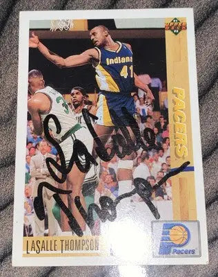Signed LaSalle Thompson basketball card from Upper Deck featuring Indiana Pacers autographed card