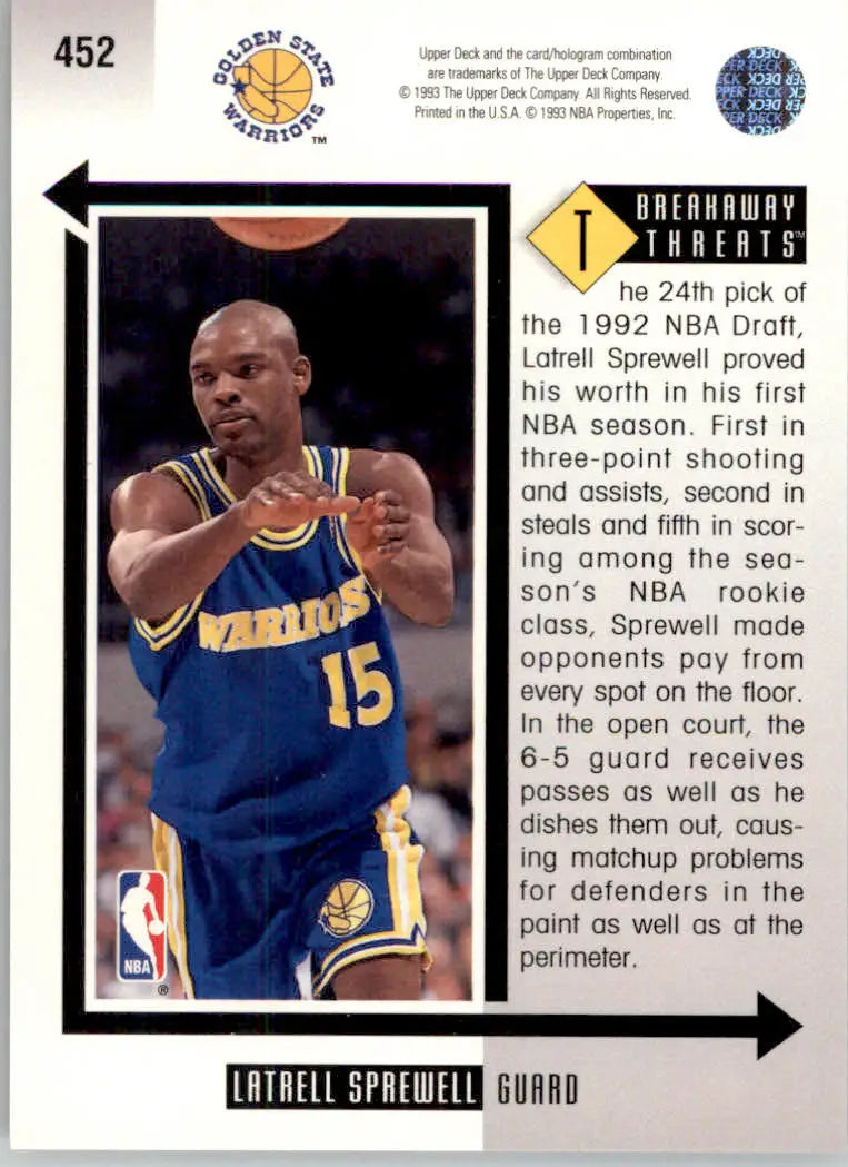 Latrell Sprewell - 1993-94 Upper Deck - #452 - Basketball - Basketball Card Single