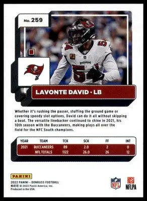 Lavonte David 2022 Donruss #259 Tampa Bay Buccaneers - Football Card Single