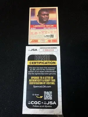Lawrence Taylor 1989 SCORE #192 SIGNED CARD AUTOGRAPH JSA Auto NY Giants - Football Card Single