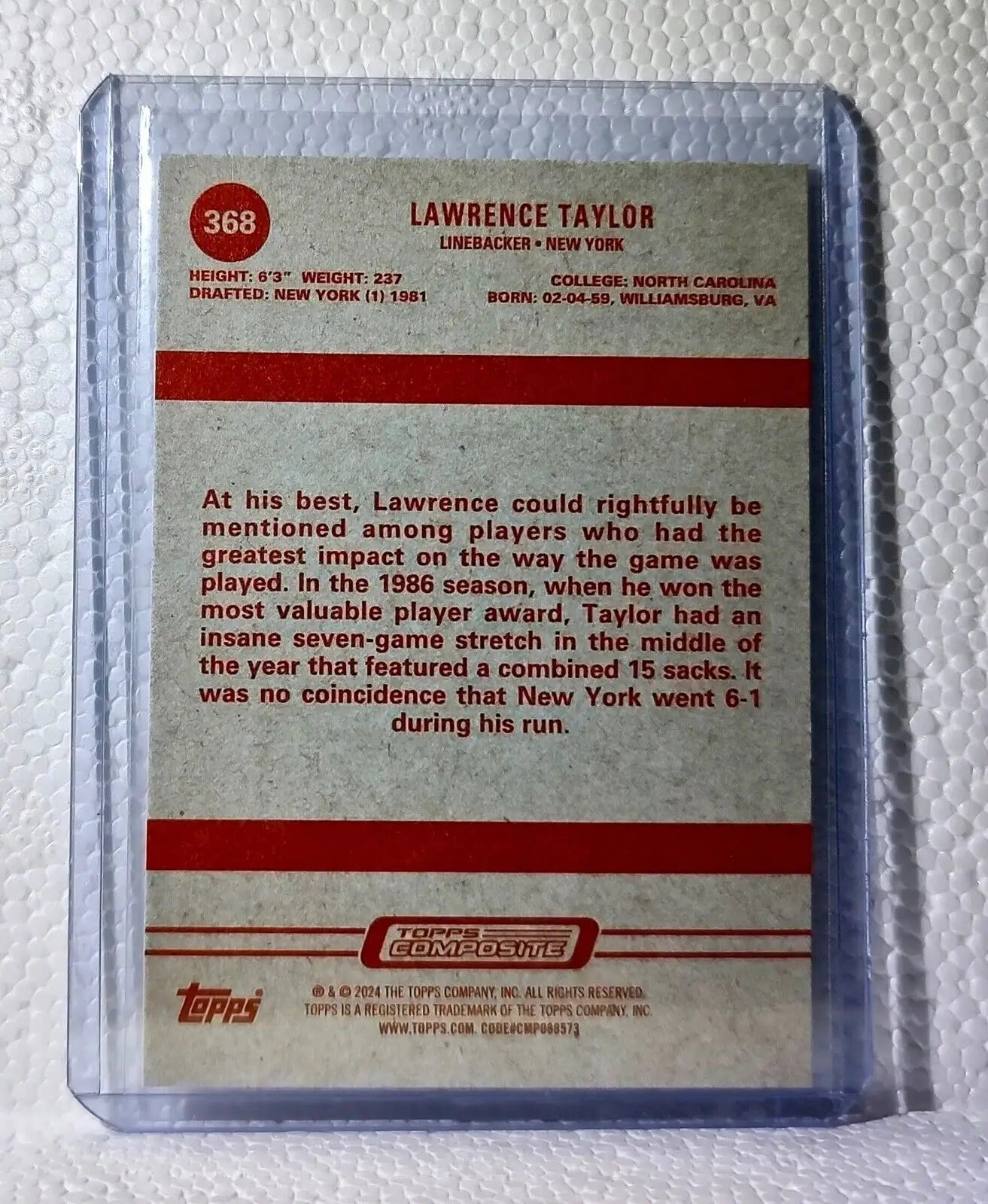 Lawrence Taylor 2023 Topps NFL #368 Composite Football Card New York Giants
