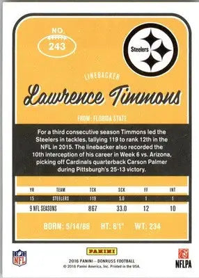 Lawrence Timmons - 2016 Donruss - #243 - Football - Football Card Single