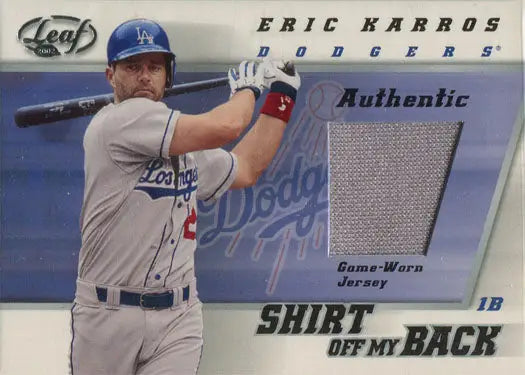 Jersey card featuring Eric Karros with game-worn jersey fabric from Leaf Baseball 2002