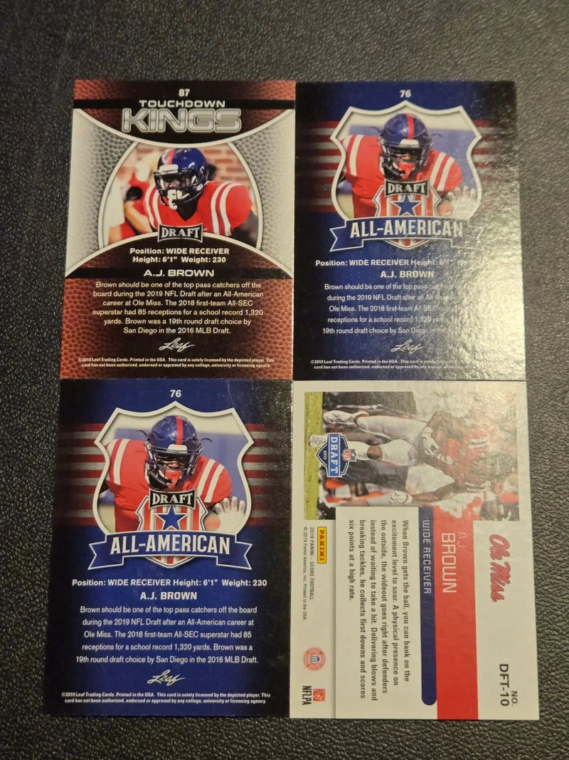 Leaf Draft AJ Brown Trading Card Lot of 4 Ole Miss Touchdown Kings All American - Football Card Single