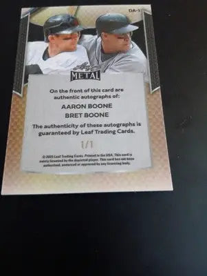 Leaf Metal - 1/1 Boone Dual Auto NY Yankees. Bret & Aaron Boone. RARE! EX+-NRMT - Baseball Card Single
