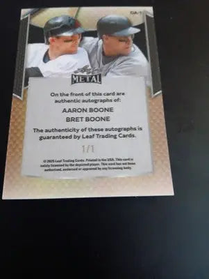 Leaf Metal - 1/1 Boone Dual Auto NY Yankees. Bret & Aaron Boone. RARE! EX+-NRMT - Baseball Card Single