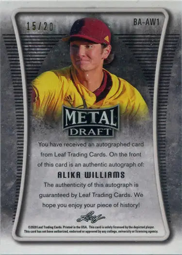 Mojo blue Baseball trading card featuring Alika Williams in a yellow jersey and red cap